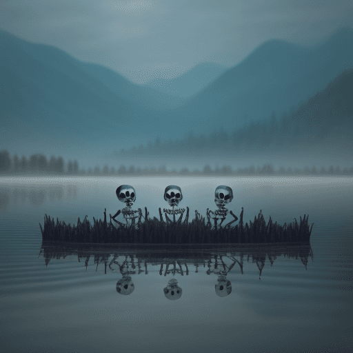 AI generated: 20 skeletons floating on the lake