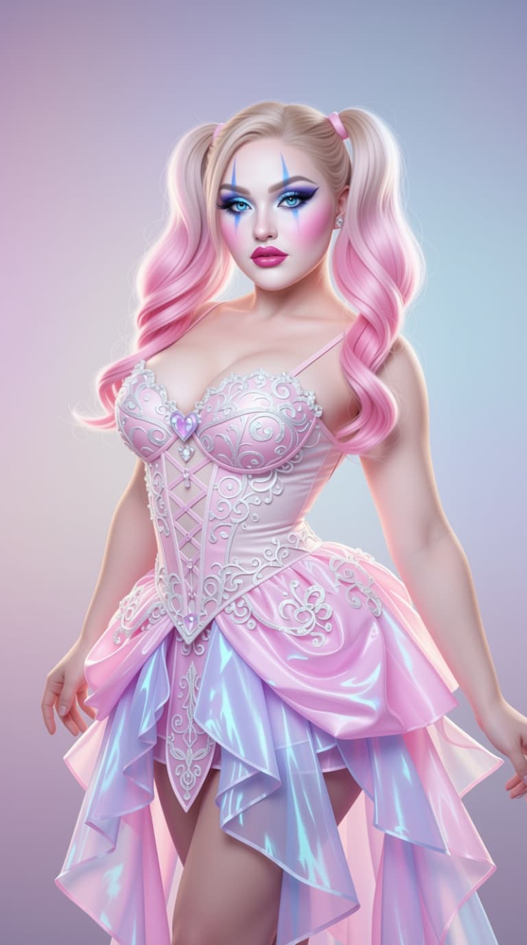 AI generated: Do not change facial features A stunning masterpiece showing a clown girl portrayal in a dreamlike a...