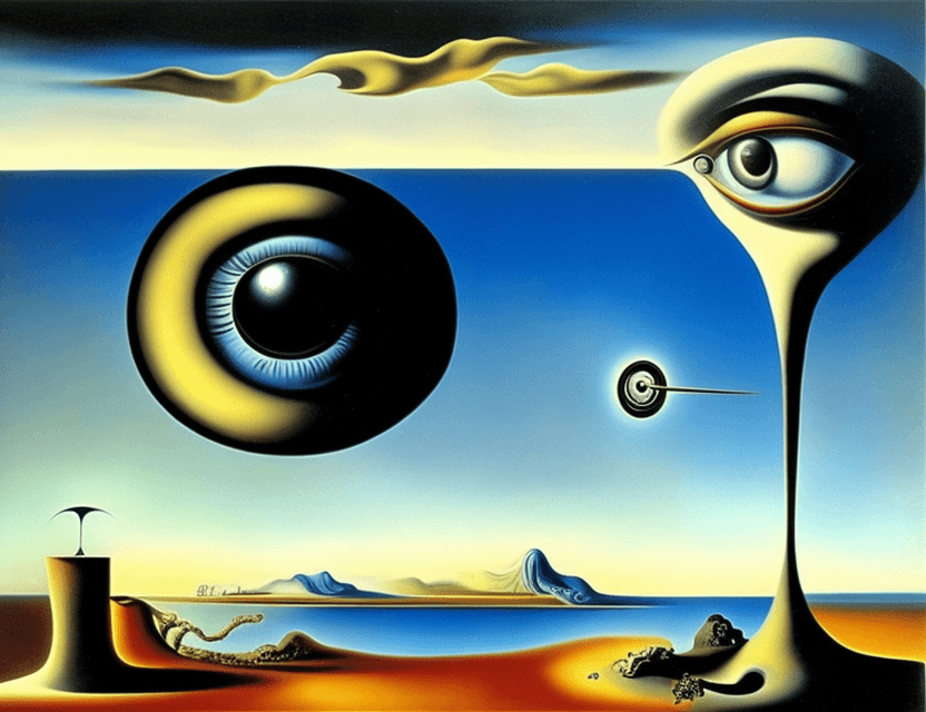 AI generated: Salvadore Dali: The Eye, design for Spellbound, 1945. Oil on panel. Private collection.