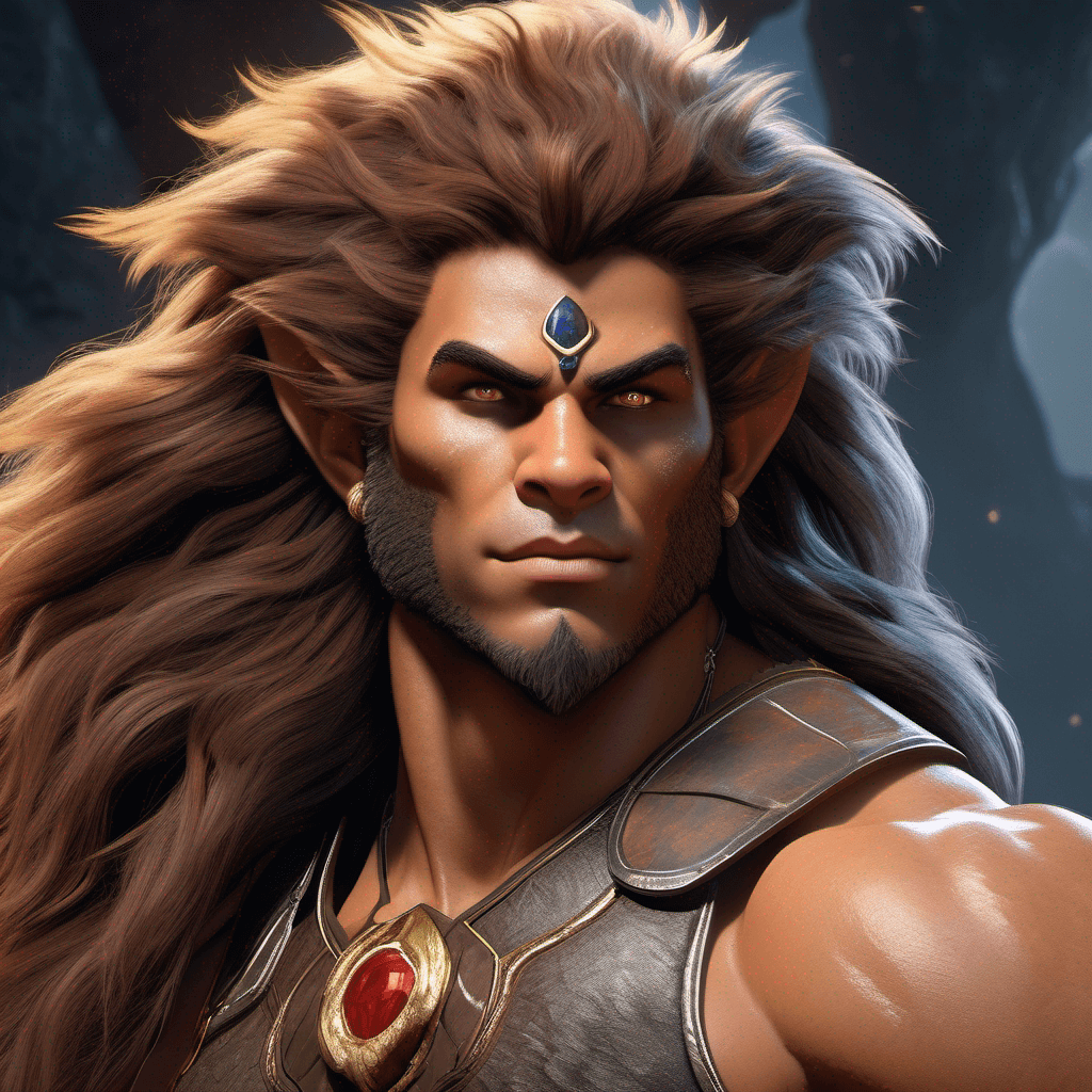 AI generated: A portrait of Lion-o from Thundercats as a final fantasy style character, pointy ears, long wild bro...
