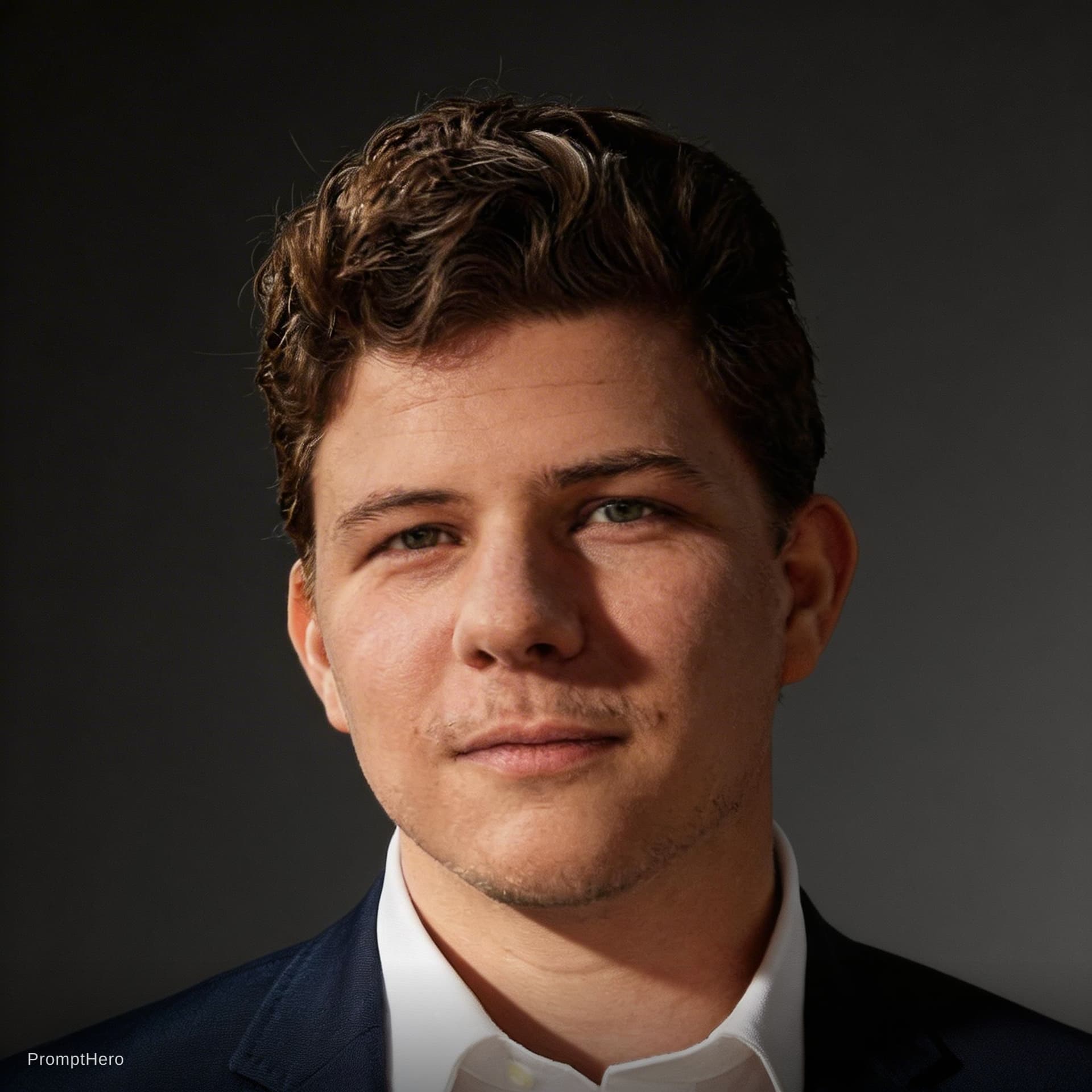 AI generated: professional LinkedIn headshot,
dark gray studio background,
soft Rembrandt studio lighting,
natural...
