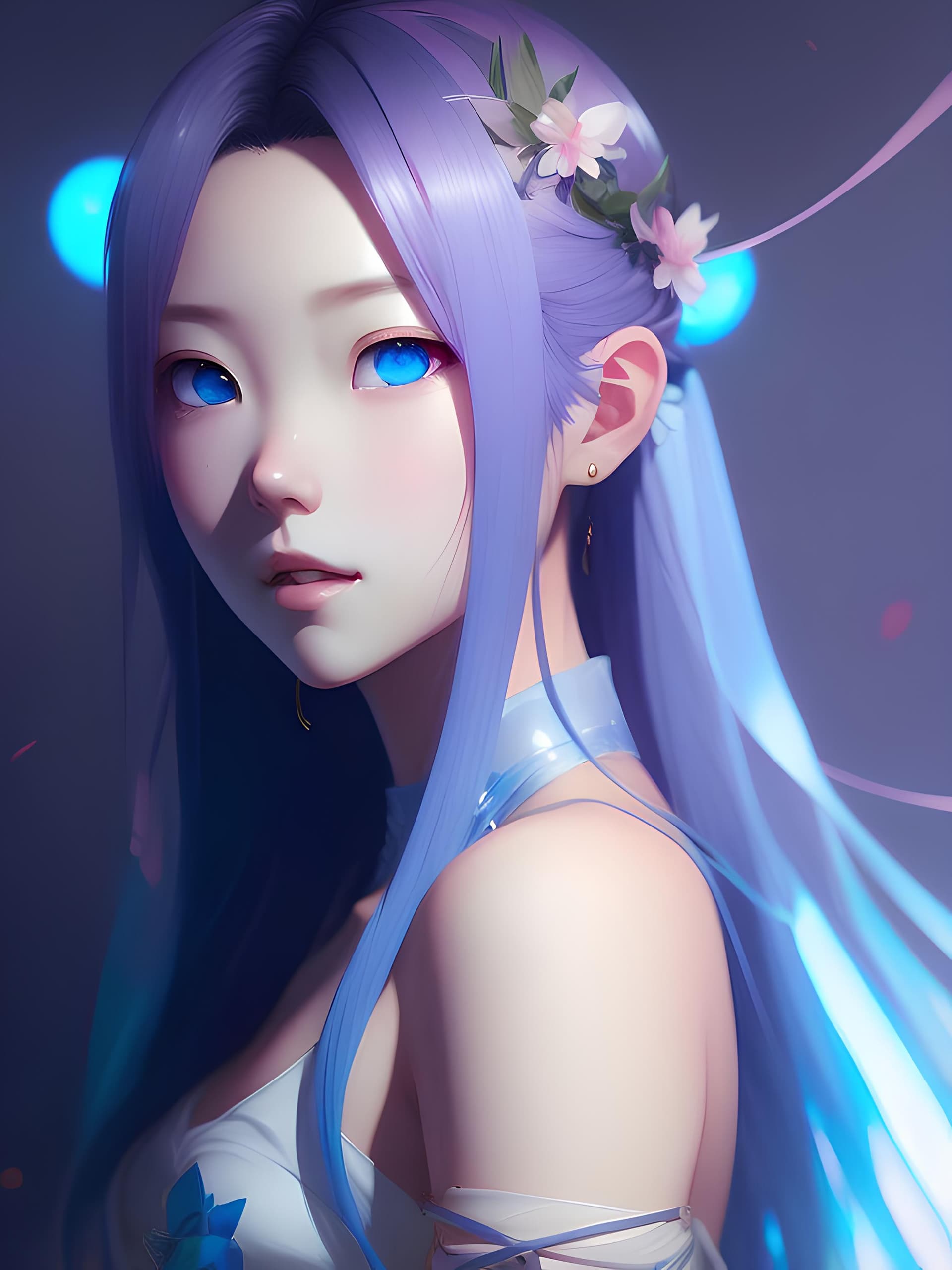 AI generated: a painting of a girl with blue eyes, a character portrait, inspired by Yanjun Cheng, pixiv contest w...