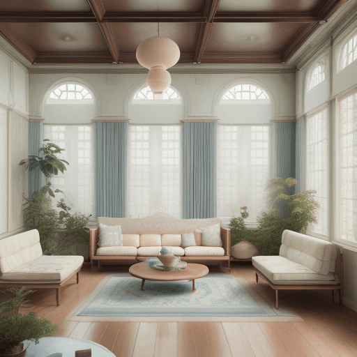 AI generated: High resolution photography interior design, dreamy sunken living room conversation pit, wooden floo...