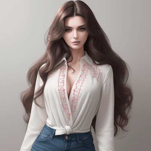 AI generated: An image of a woman with long, voluminous hair in loose waves, her alluring gaze fixed on the camera...