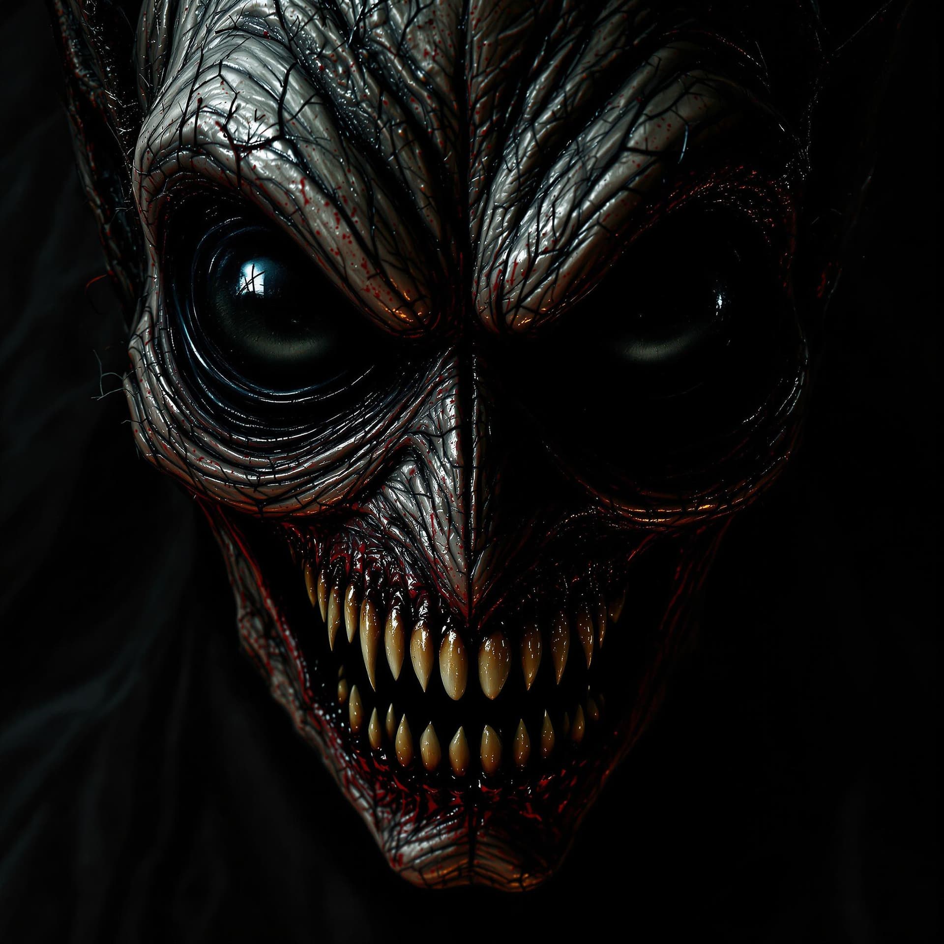 AI generated: the personified face of immortal evil and horror; unhinged emotionless; the panic inducing huge blac...