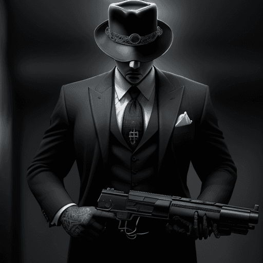 AI generated: Gangster boss, suit, gun, hat, dark, noir, intricate design and details, dramatic lighting, hyperrea...