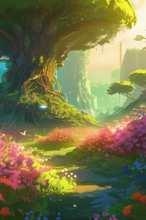 AI generated: anime artwork ” outer planet overgrown with wild flowers, [ art by paul lehr, cinematic, detailed, e...
