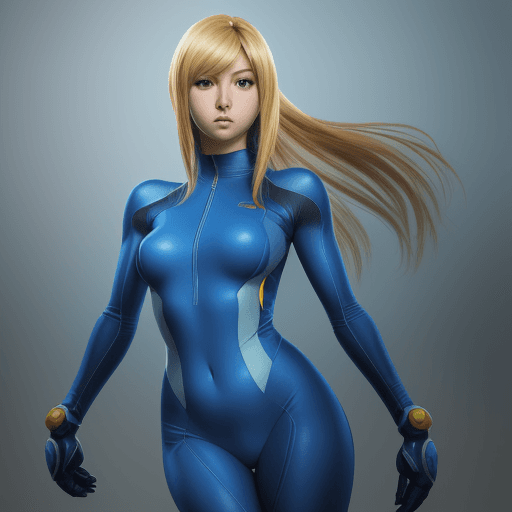 AI generated: zero suit samus in her blue outfit photorealistic