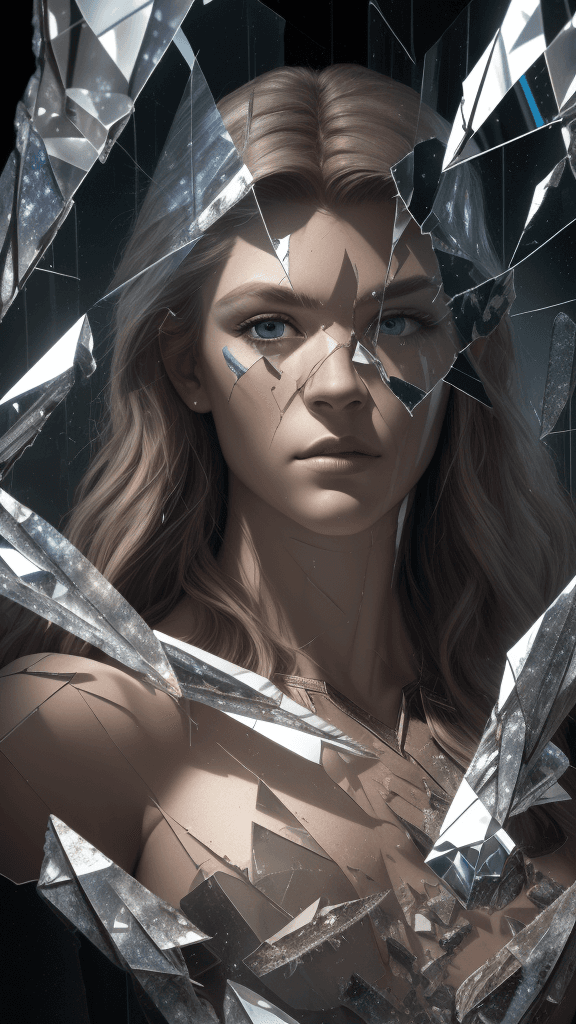 AI generated: highres,ultra-detailed,realistic,(best quality,8k,16k,masterpiece:1.2),shattered glass,mirror shards...