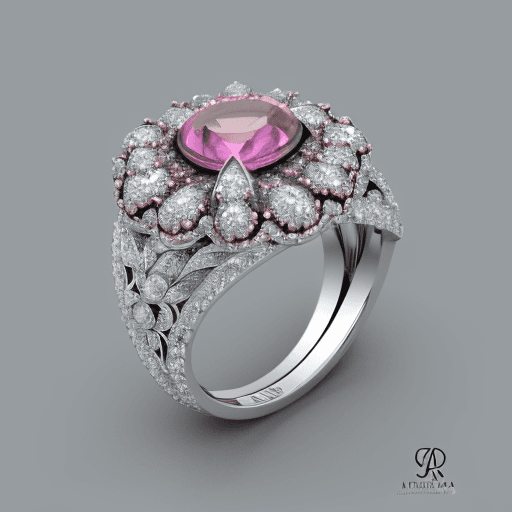 AI generated: a jewelry design,sakura-themed ring, gemstones and diamonds,luxury, closeup, product view,trending o...