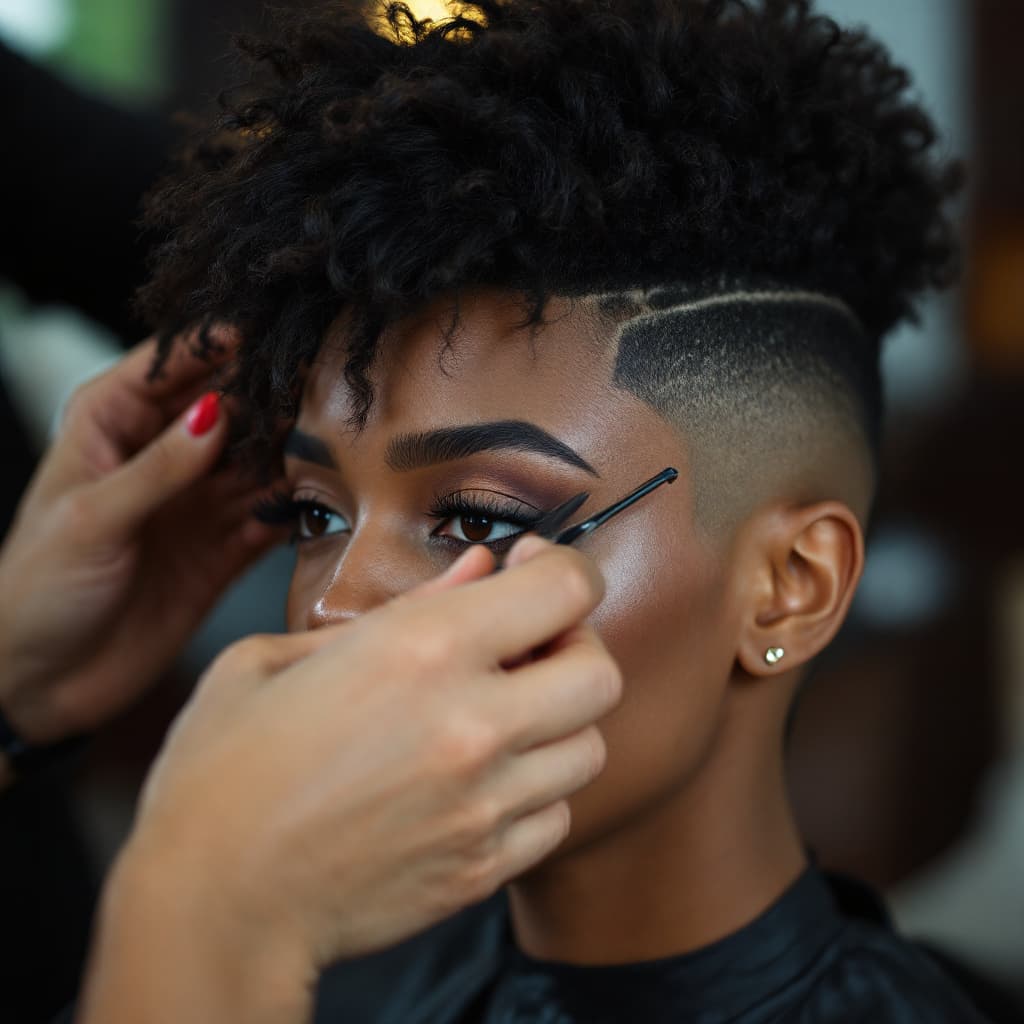 AI generated: ULTRA REALISTIC IMAGE OF A BLACK HAIRDRESSED CUTTINGF A BLACK FEMAKE CLIENTS HAIR IN BEAUTY SALON