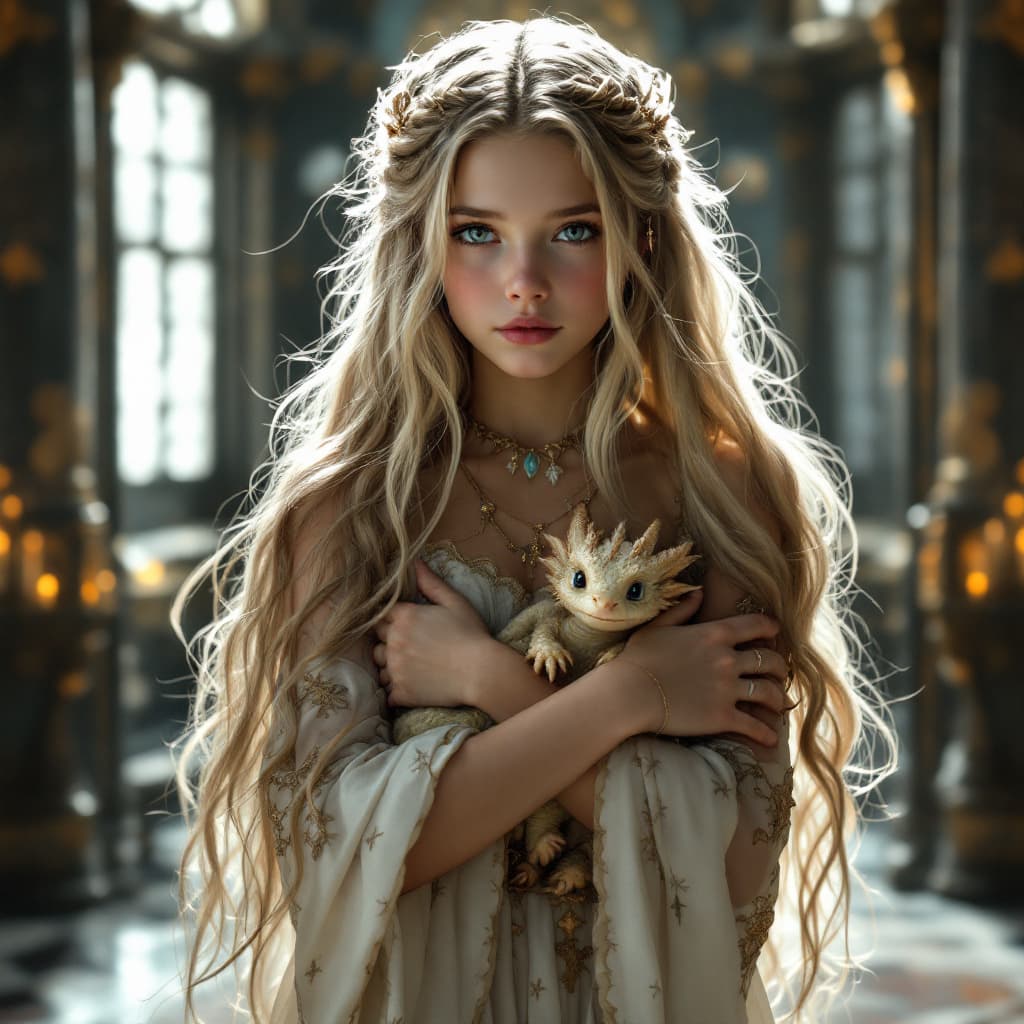 AI generated: a professional photo of a exceptionally of the most beautiful girl (age 13) in the world, princess l...