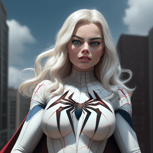 AI generated: Margot Robbie (Masterpiece, 4k resolution, ultra-realistic, very detailed), (White superhero theme, ...
