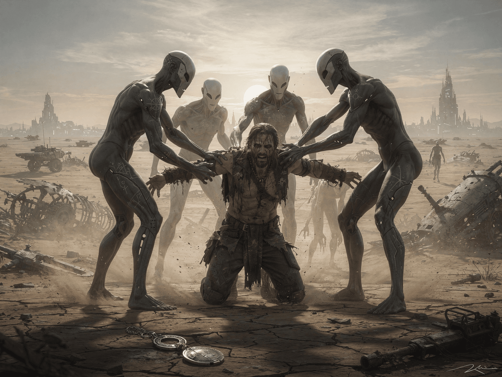 AI generated: Create a random amazing futuristic dystopian image (in the style of the artist Joao Ruas:1.9). Subtl...