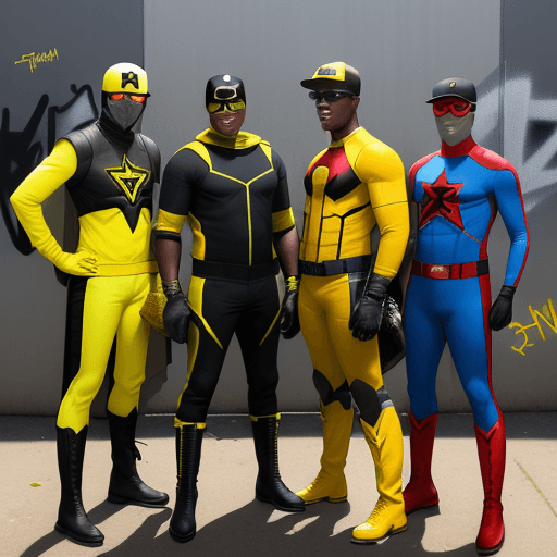 AI generated: WE ARE SEEING FIVE DIFFERENT JOHN BOYEGA'S MALES IN A RED, BLUE, YELLOW, GREEN, BLACK SPANDEX SUITS,...
