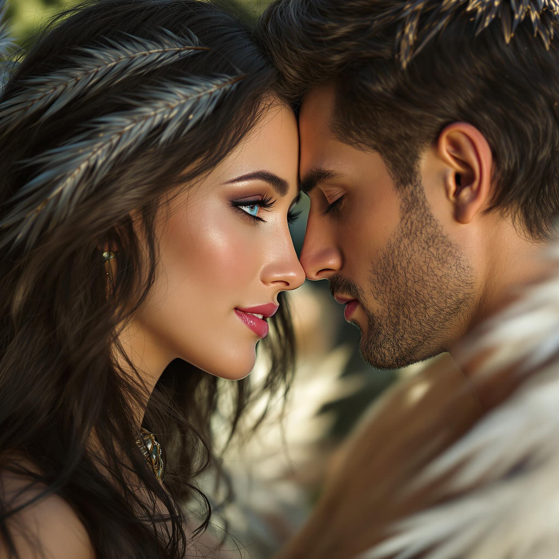 AI generated: The Photo depicts a romantic scene between two figures who exude a dreamy, ethereal quality. 

- **C...