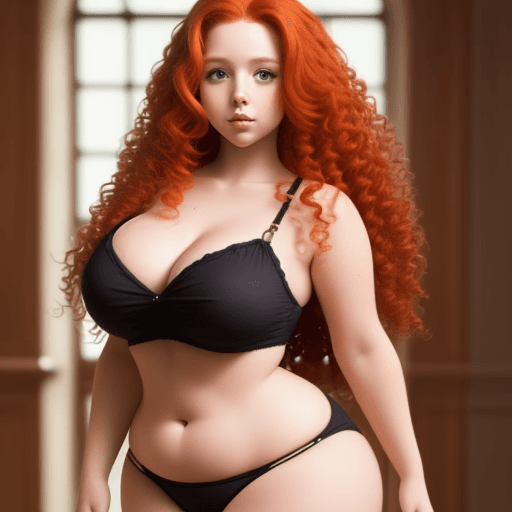 AI generated: A girl, redhead, long curly hair, curvy body