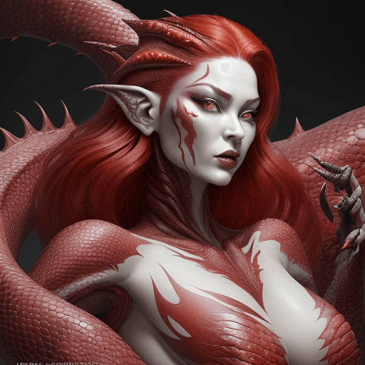 AI generated: A captivating alien female draconian shapeshifter is depicted in this vibrant and detailed digital d...