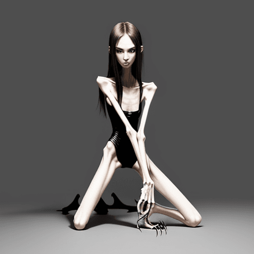 AI generated: very skinny slender girl, with long curved claws, skinny legs and long skinny calves in high heels a...