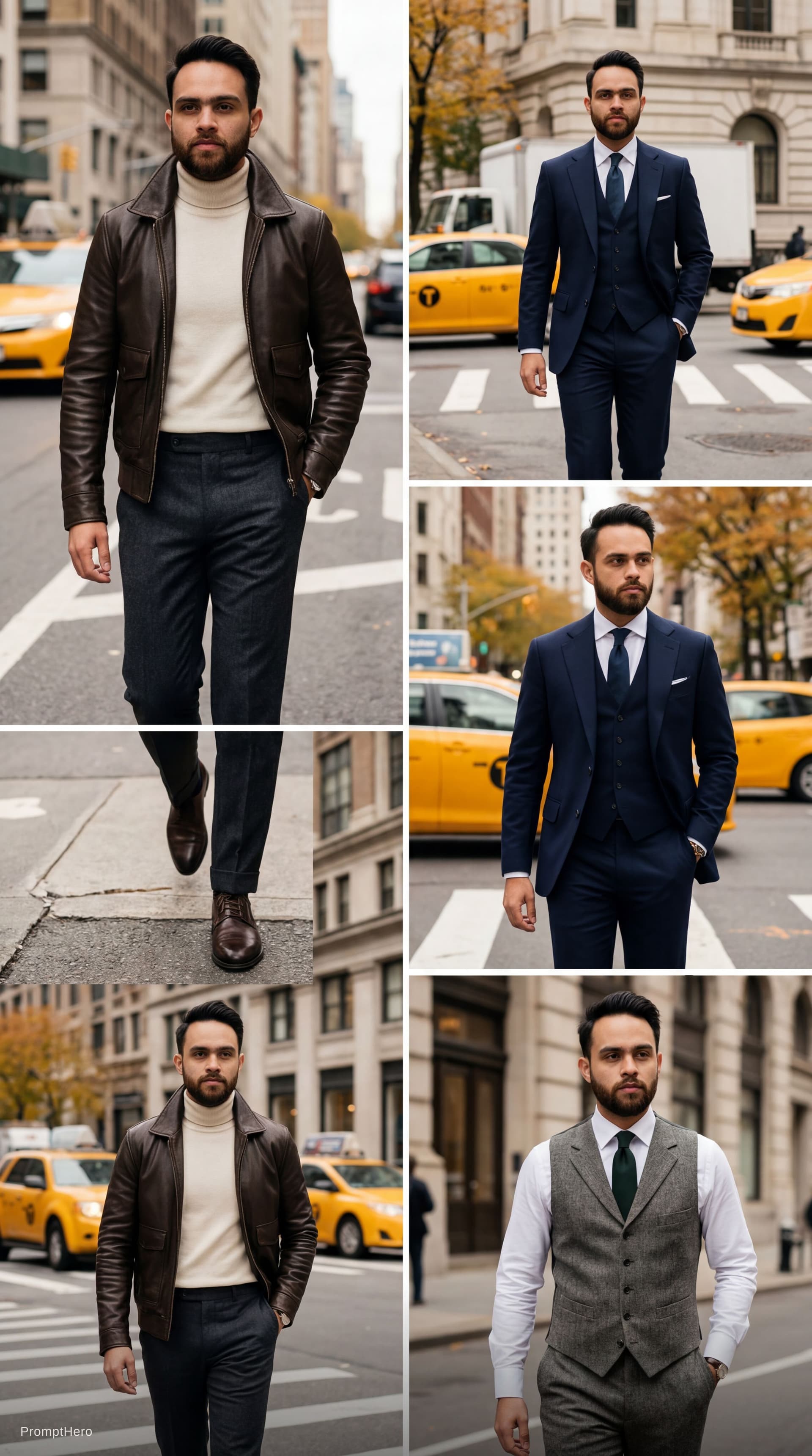 AI generated: old money style, menswear inspo, vintage mens fashion, leather jacket outfit men, three piece suit, ...