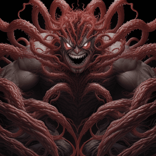 AI generated: A dynamic and explosive photograph capturing the raw power and chaos of Carnage, the symbiotic super...
