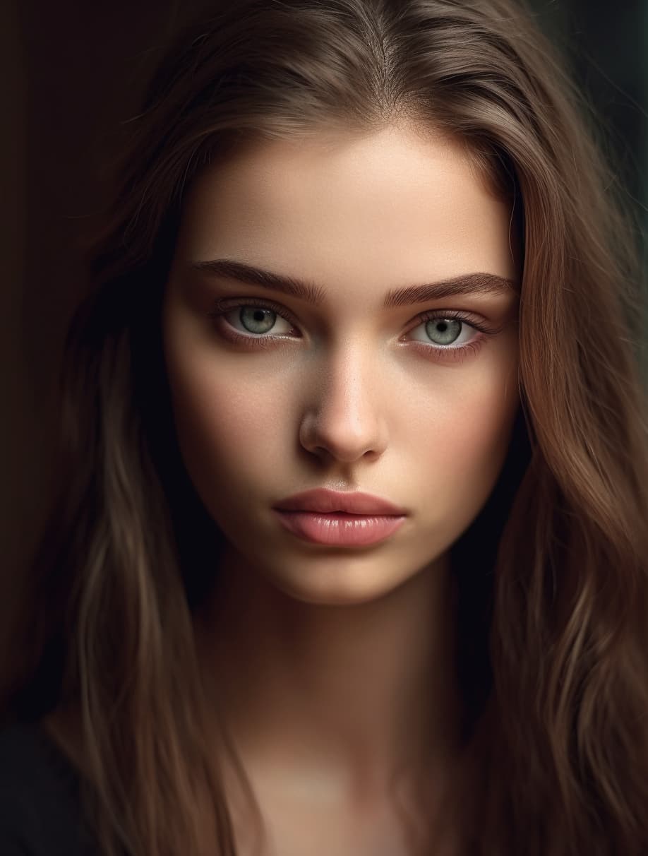 AI generated: A photograph of Extremely beautiful girl has an oval face with high cheekbones and a thin jawline. H...