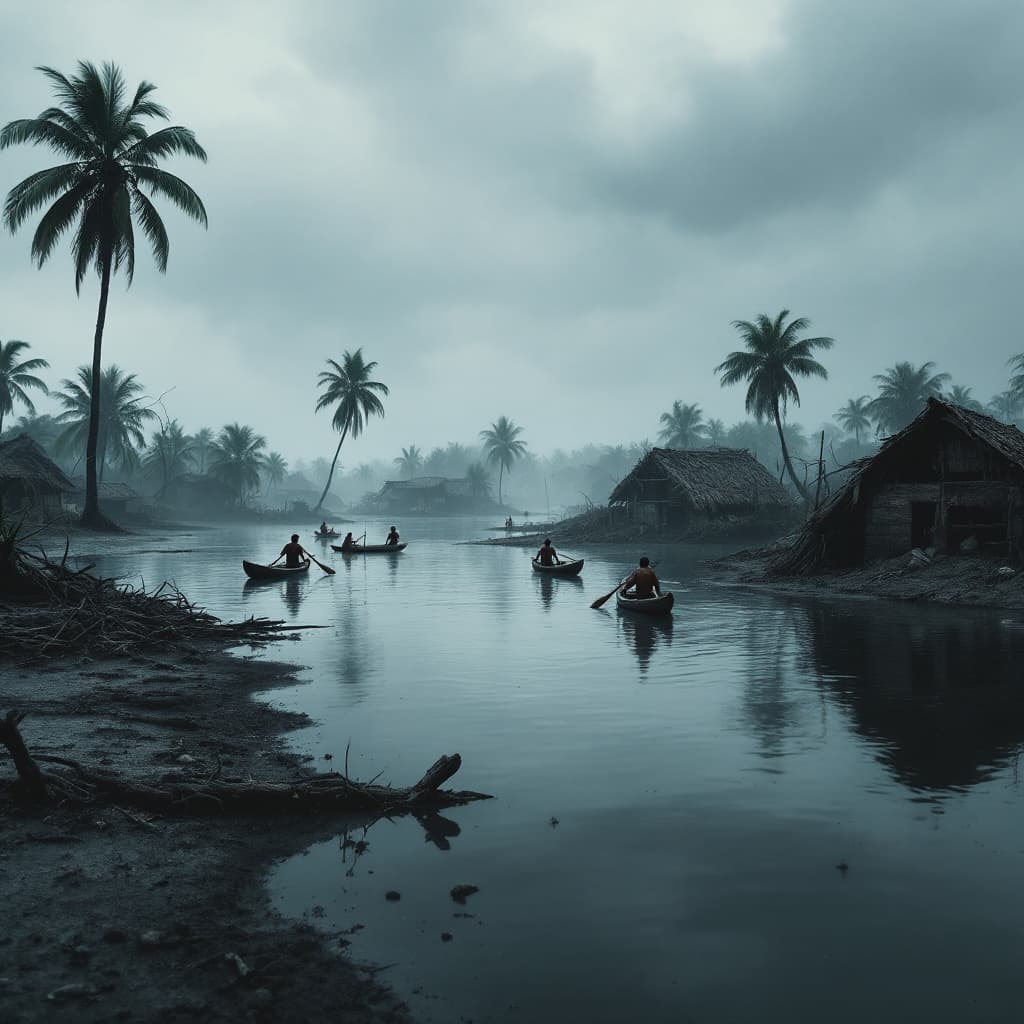 AI generated: "A haunting 4K depiction of a degraded mangrove swamp, showing the devastating impact of environment...