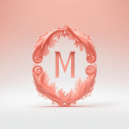 AI generated: create a High resolution modern and elegant logo in the shape of M with coral hair and wearing coral...