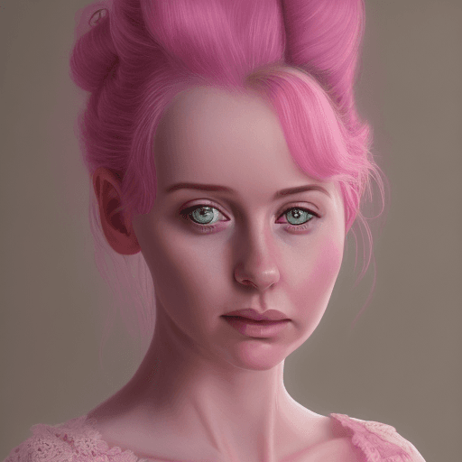 AI generated: A woman wearing pink hair in a pink lace dress, in the style of hyperrealism and photorealism, UHD i...