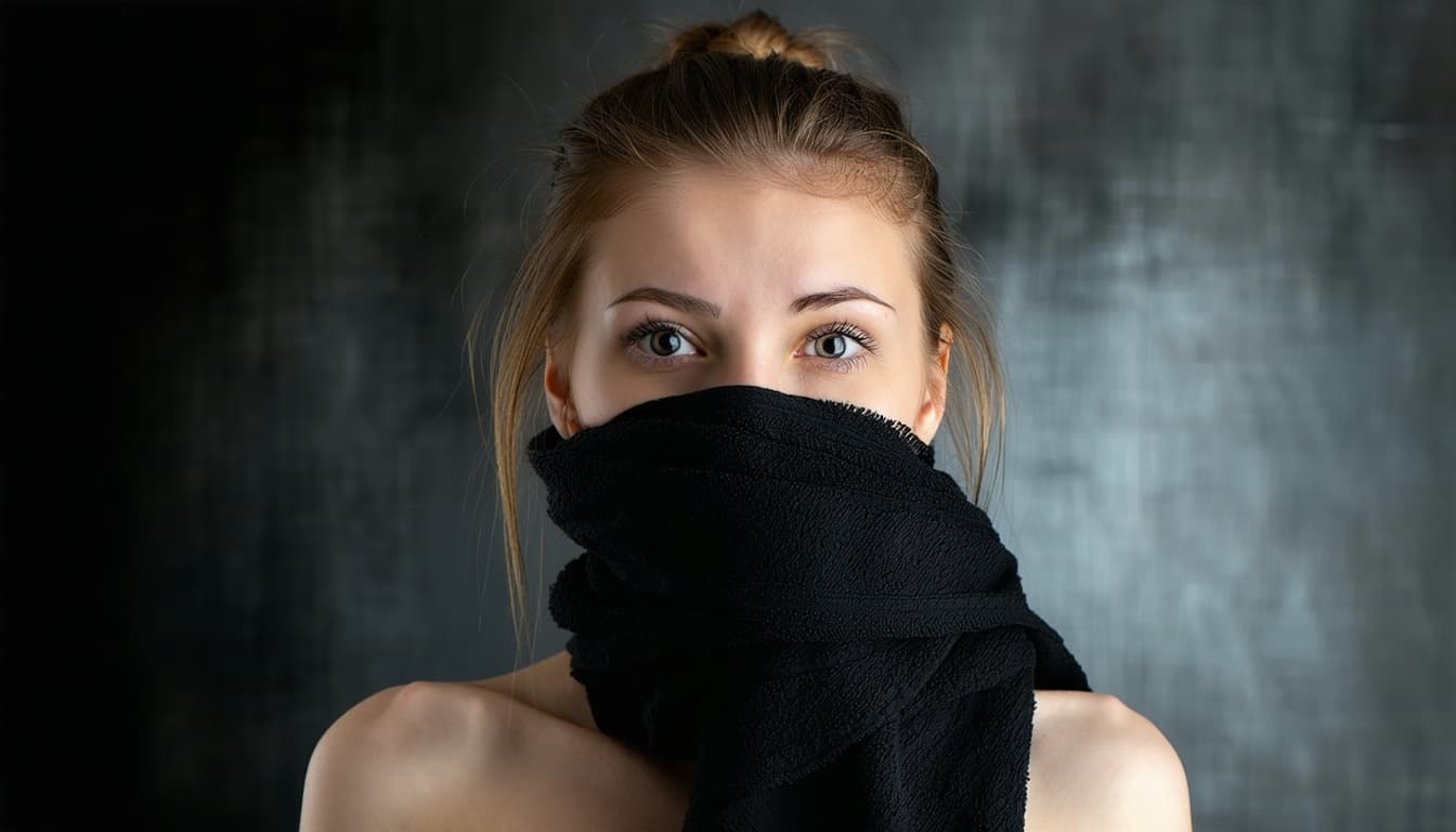 AI generated: Cleave gagged her mouth with a tightly black towel 