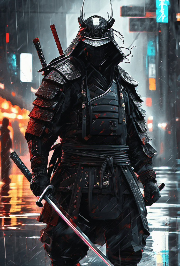 AI generated: epic digital portrait of a brutal samurai in black armor, intricate samurai armor, no face, highly d...