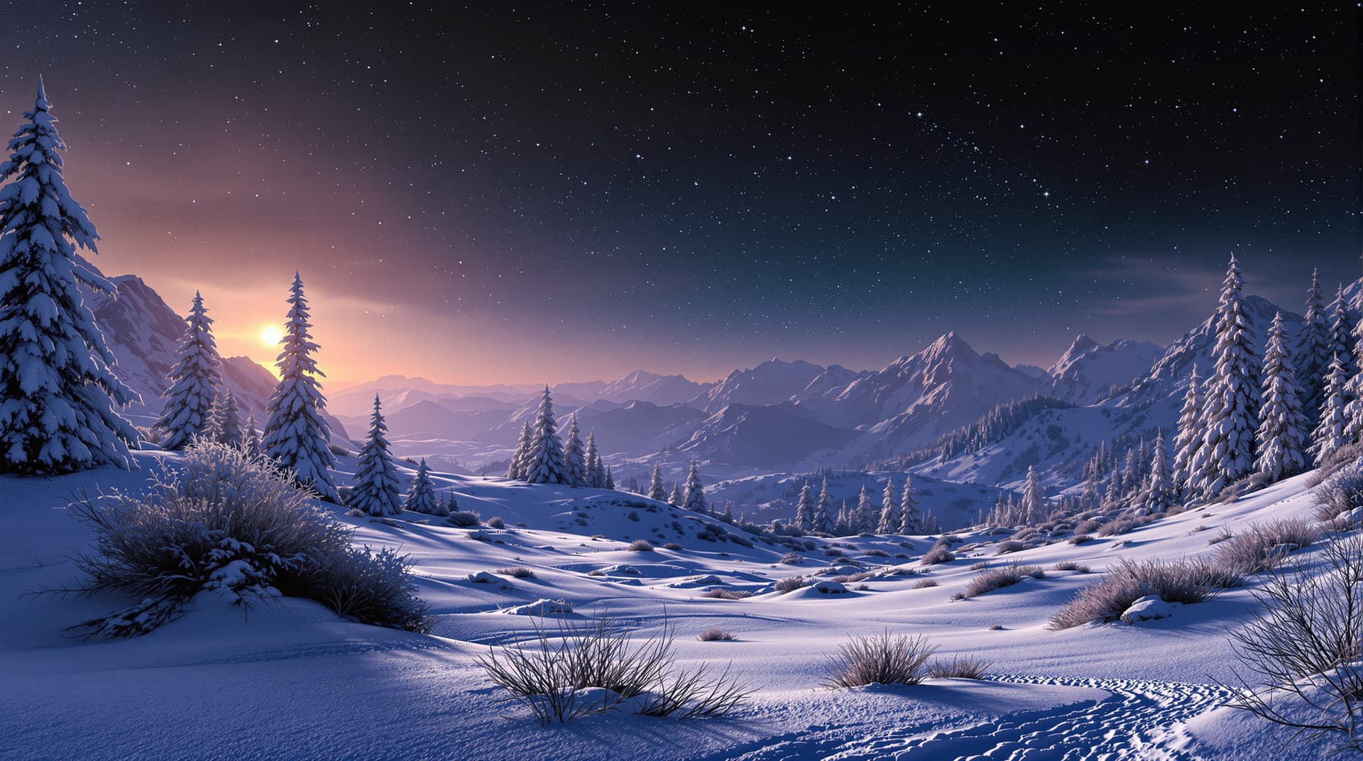 AI generated: winter landscape on a forieng planet