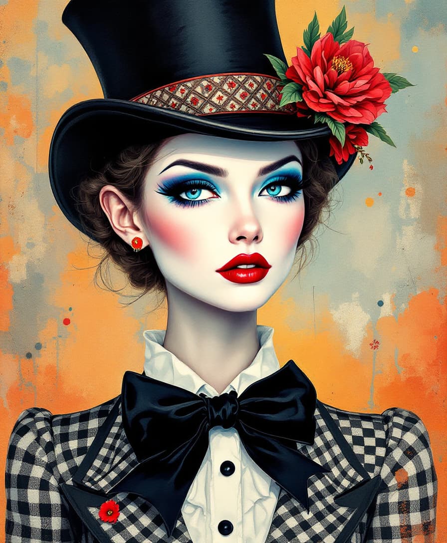 AI generated: Prompt

Watercolour encaustic whimsical, artistic flair.
a striking illustration of a woman with por...