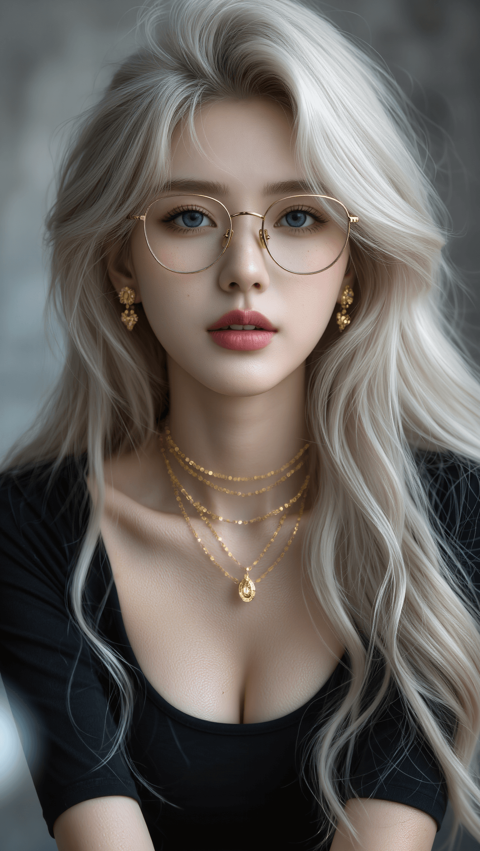 AI generated: Ultra-realistic photography of a beautiful young woman in her early 20s, long voluminous wavy platin...