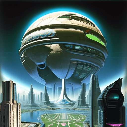 AI generated: Retro Futurism style, It is a mega sports city designed by Buckminster Fuller on earth in 2100, infl...
