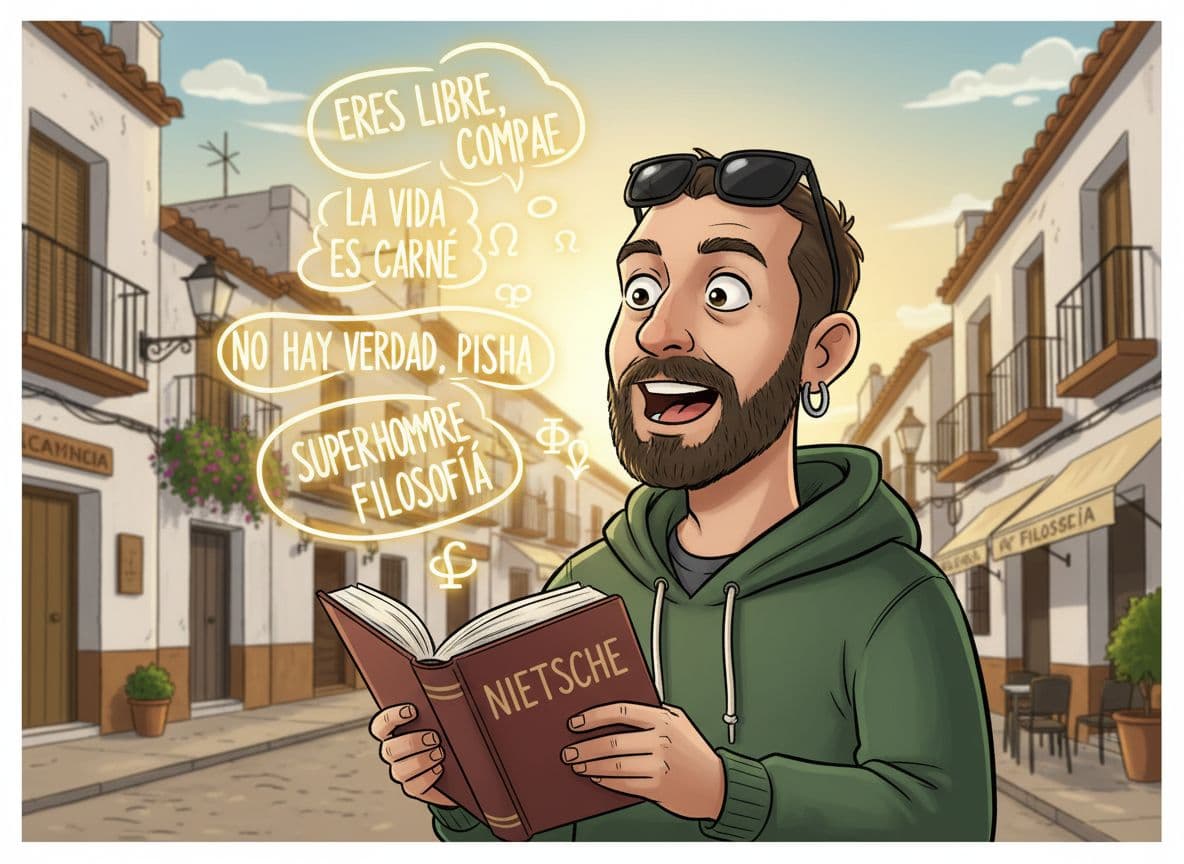 AI generated: Dame una imagen con el tipo de referencia de la foto en semi-realistic cartoon style. El hombre debe...