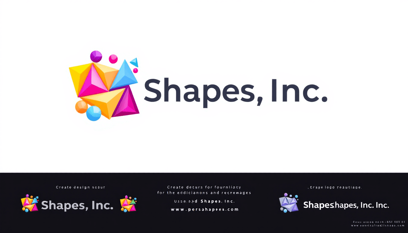 AI generated: Create a 3D geometric logo featuring the name 'Shapes, Inc.' using triangles, circles, and rectangle...