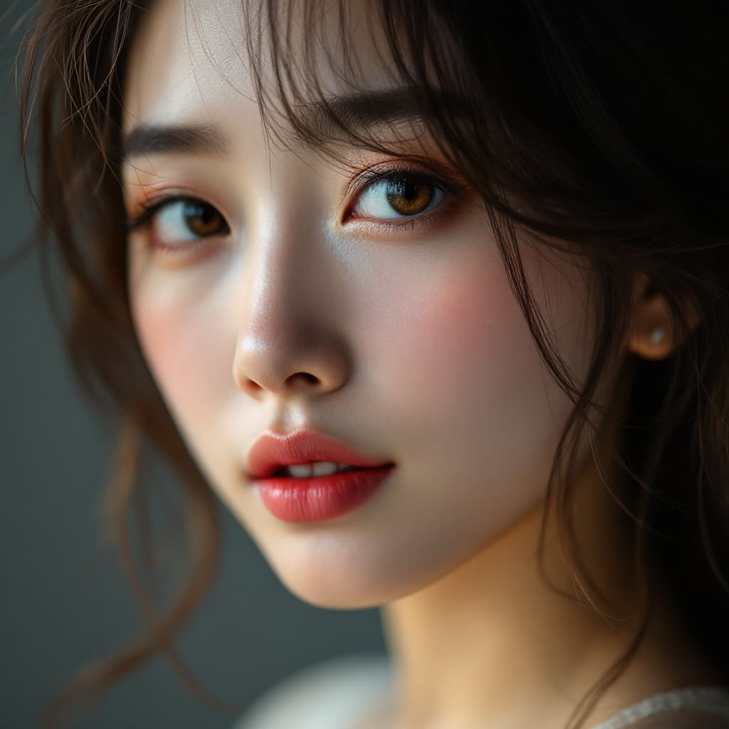 AI generated: high definition photo, stunning Asian model, close-up, in the style of Asian beauty standards, photo...