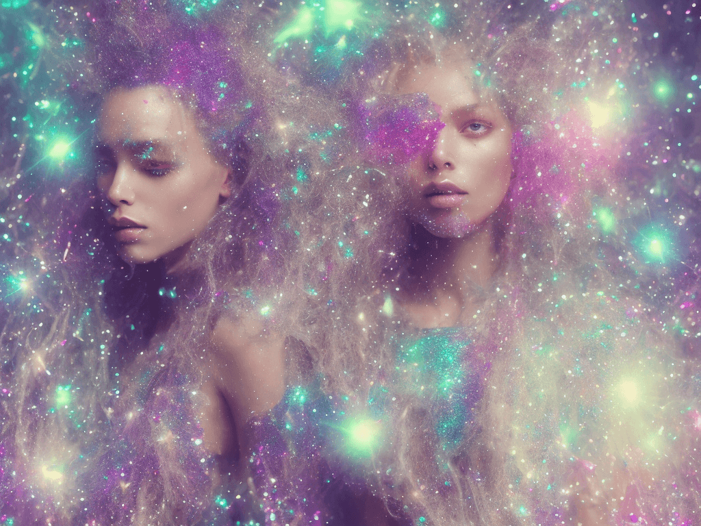 AI generated: Close-up of an A woman with dreadloks, glitter background, shiny glitter hair, professional profile ...