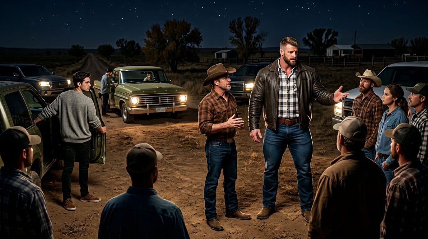 AI generated: In an Autumn night at a ranch with no public lights, there are no houses around. The vintage olive g...