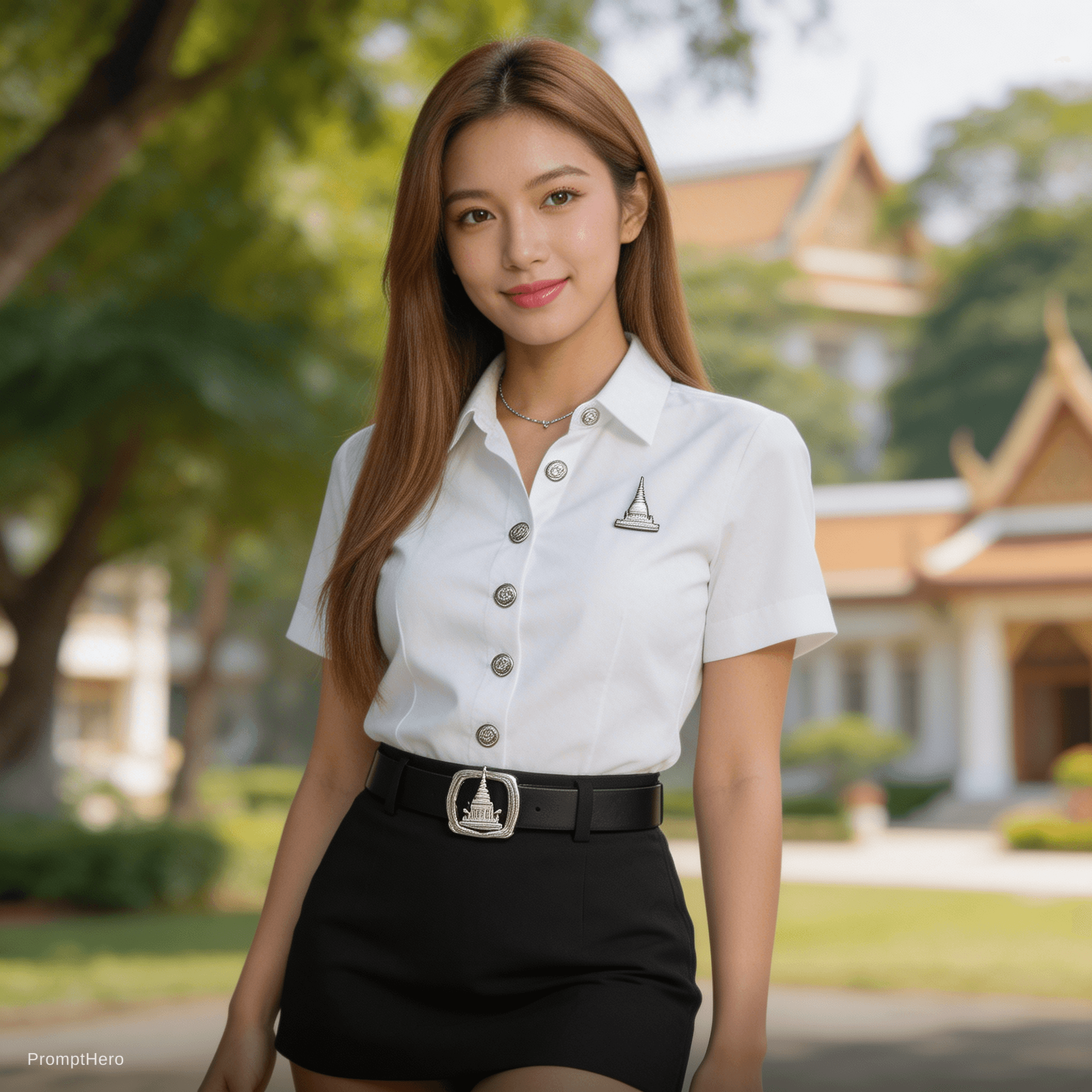 AI generated: Create a hyper-realistic portrait of an elegant high-society Thai university student from Chulalongk...