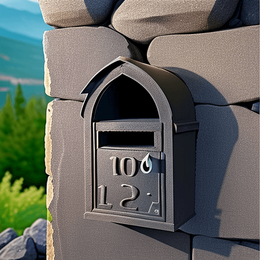 AI generated: letter box opening in a basalt rock fence. Remove any letters or numbers from the image.