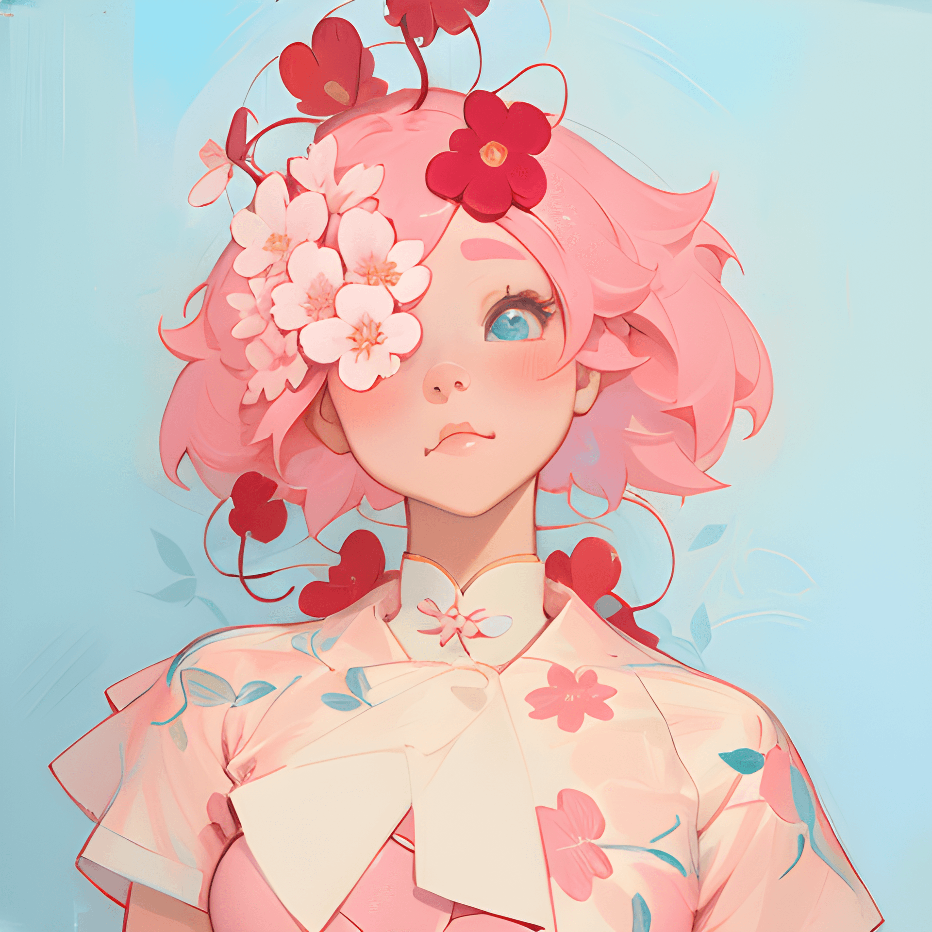 AI generated: a painting of a woman with flowers in her hair, a surrealist painting, inspired by James Jean, sakur...