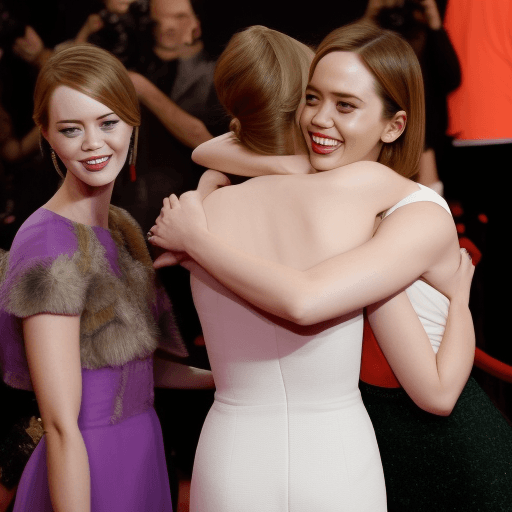 AI generated: emily blunt, emma stone and jessica alba hug