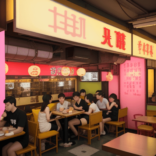 AI generated: relaxing cafe in Hong Kong, “This is a cha chaan teng (tea restaurant) located in Mong Kok, Hong Kon...