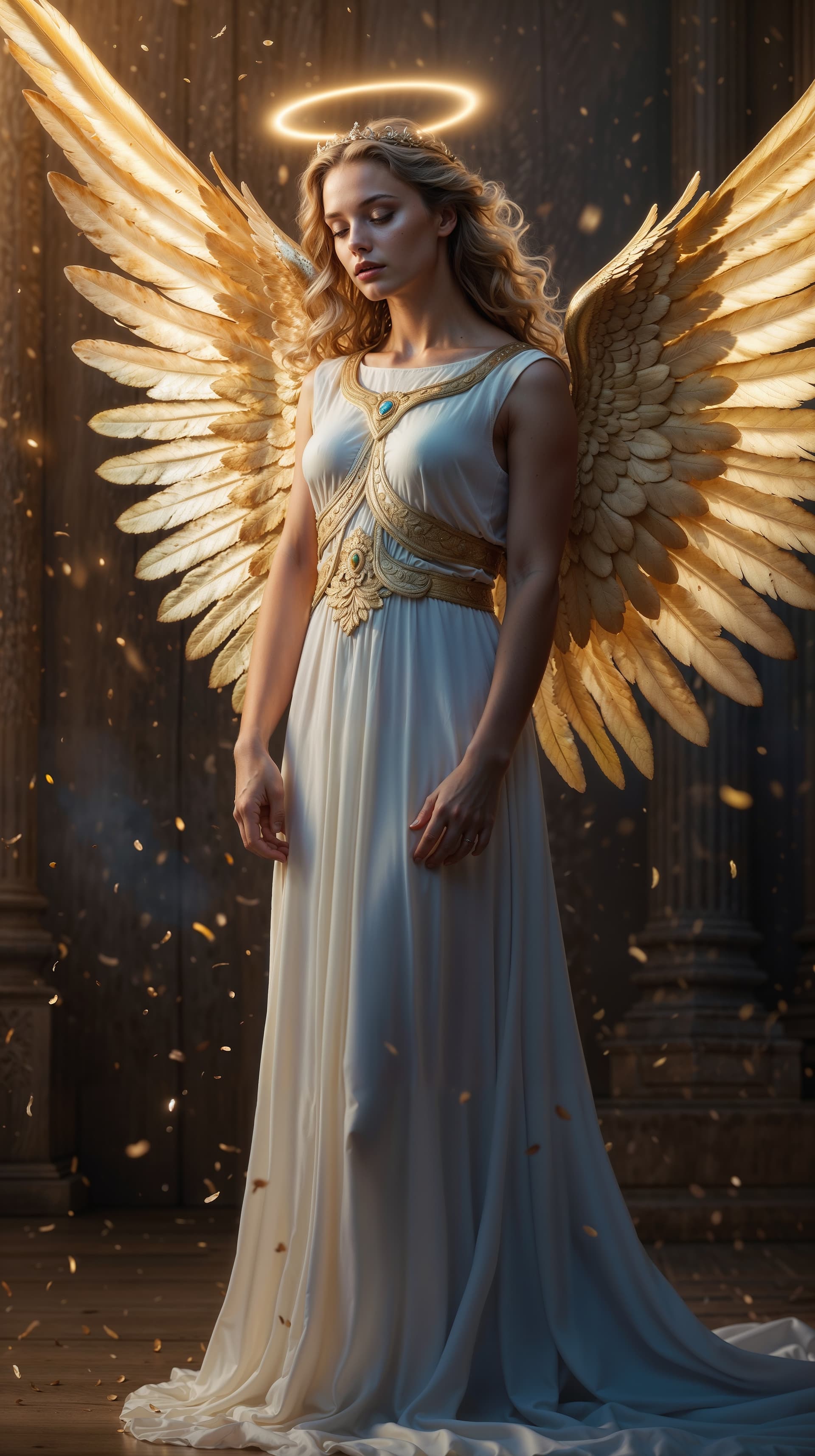 AI generated: An ethereally radiant Angel Gabriel as a woman, her divine essence transcends the earthly realm in t...