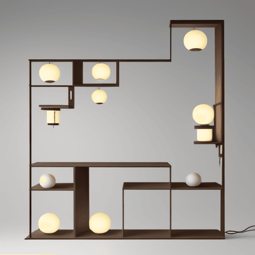 AI generated: A modular shelving system inspired by the concept of "Ma" in Japanese design, adaptable, flexible, n...