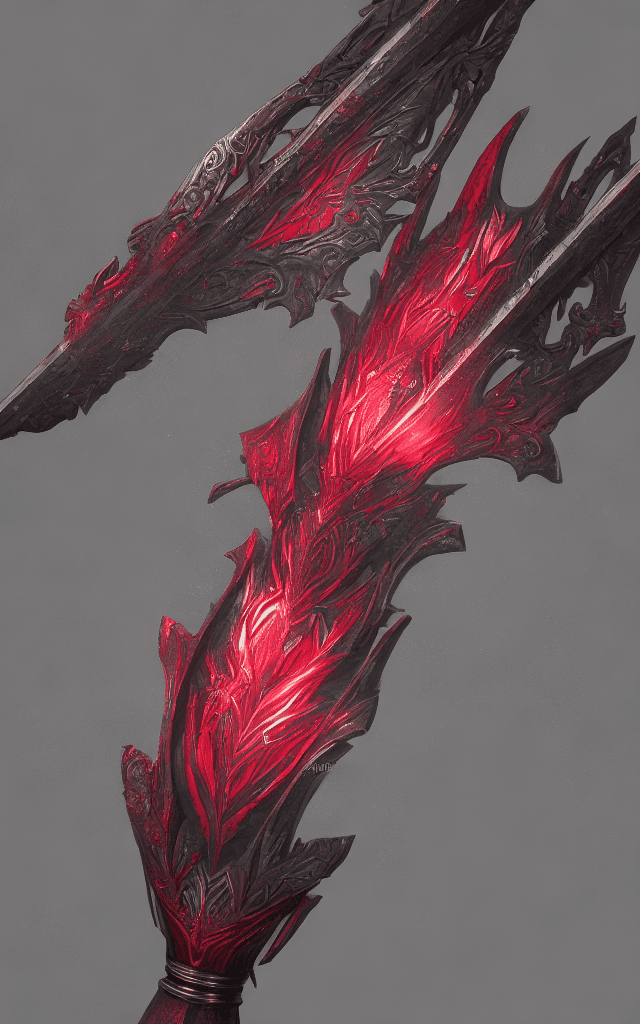 AI generated: Fantasy longsword made of transparent red glass, evil magic weapon, detailed digital concept art, de...