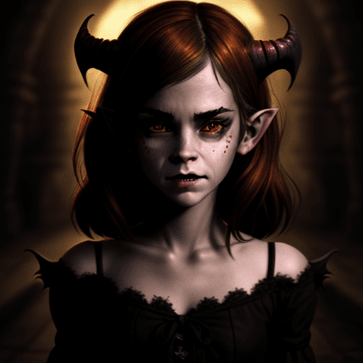 AI generated: Demon girl, Emma Watson face, goblin, vamp 