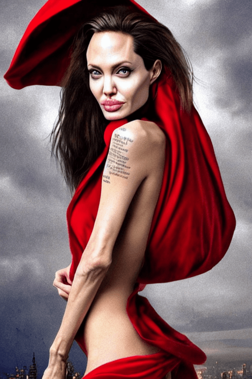 AI generated: angelina jolie, image of a Red riding hood by Stanley Artgerm lu, full body scene, nude, nsfw, long ...